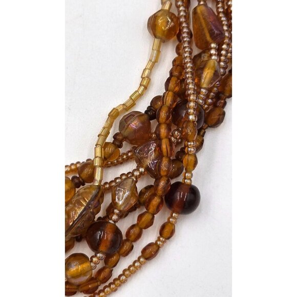 Multi-Strand Amber Glass Beaded 16" Necklace Lobster Claw Clasp Extender - Picture 5 of 9